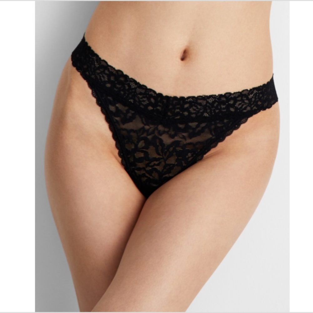 State of Day Women's Lace Thong Underwear,  Deep Black, NWT